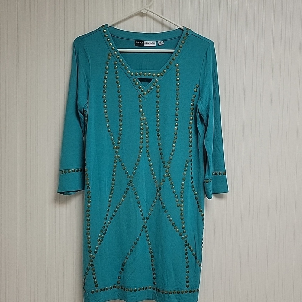 Simply by Chloe Dao long sleeve teal dress with metal sequins sz Xsmall